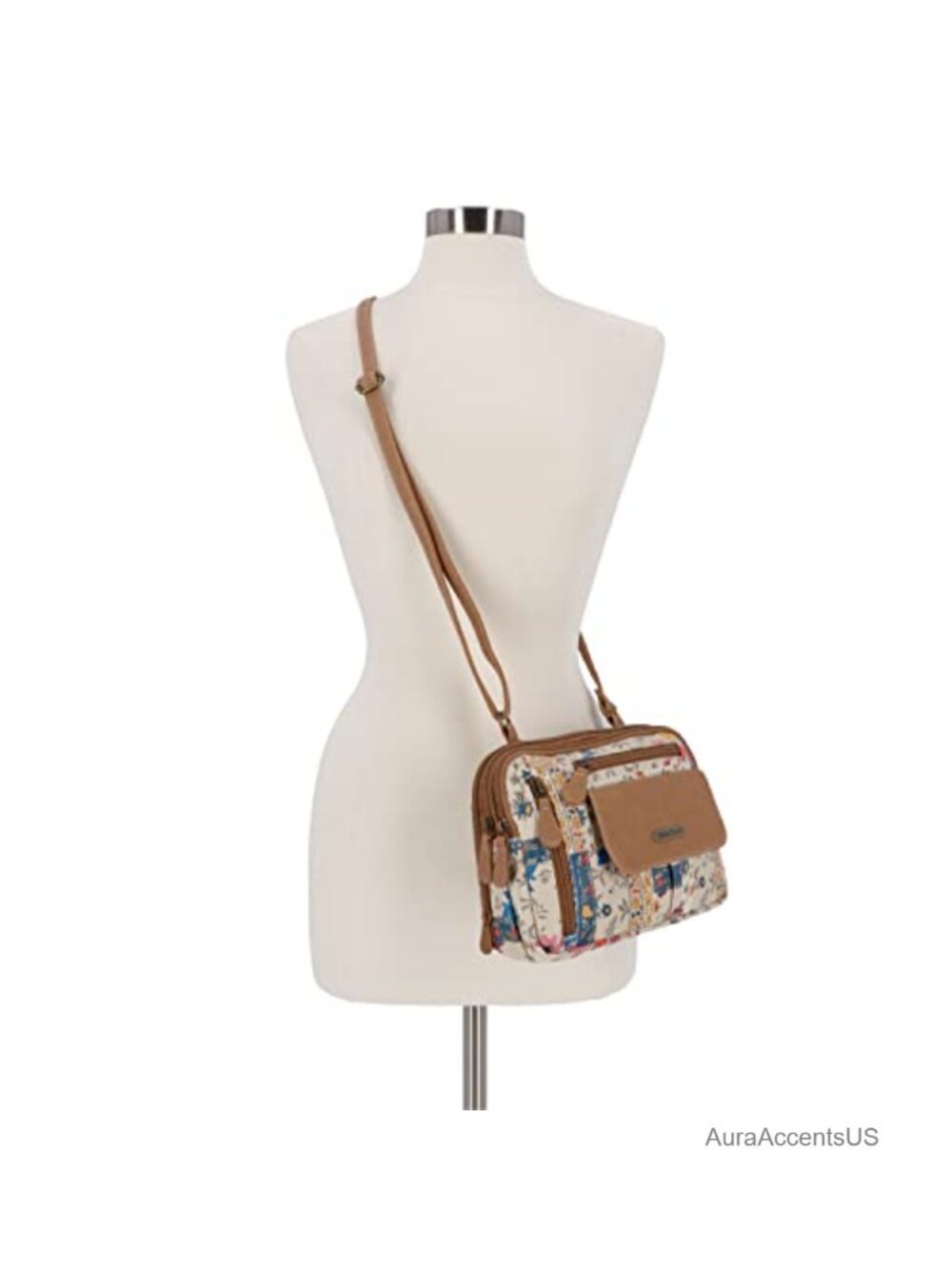 Vegan Leather Crossbody Bag Triple Zip Travel Purse Organizer - Picture 5 of 6